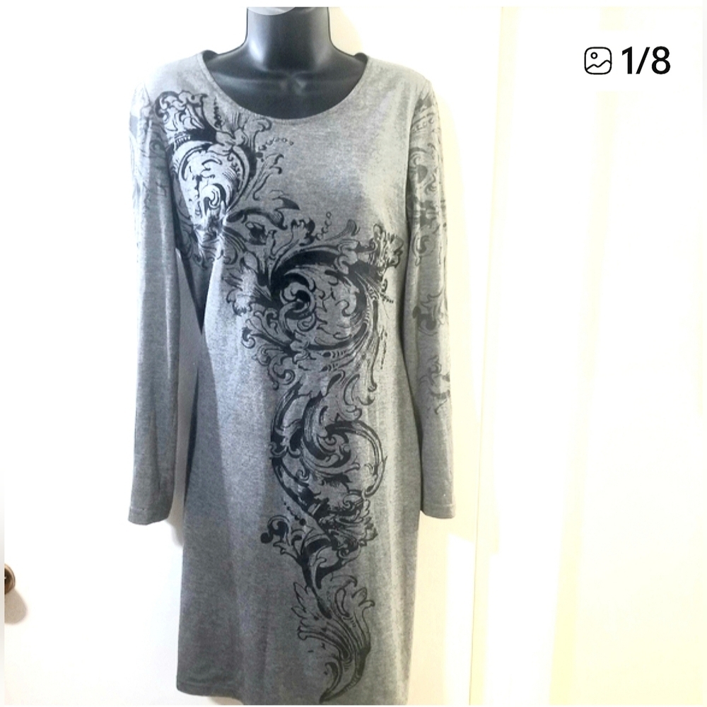 Joseph Ribkoff Gray Knit Dress Black Detail Size 10